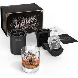 WIBIMEN Whiskey Ice Cubes Mold Set for Men, Dad, Husband, Mens Gifts Set with Whiskey Glass, Clear Ice Cube Maker, and Greeting Card, Bourbon Gifts for MenOld Fashioned Glass Set for Father