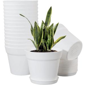 WOUSIWER 16 Pack 6 inch Plastic Planters for Indoor Flower Pots, Heavy Duty and Stylish 6 Inch Plant Pots for Indoor Plants with Drainage Holes and Tray for Plants, Flowers, White WOUSIWER 16 Pack 6 inch Plastic Planters for Indoor Flower Pots, Heavy Duty and Stylish 6 Inch Plant Pots for Indoor Plants with Drainage Holes and Tray for Plants, Flowers, White