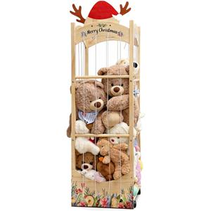 Stuffed Animal Storage,Christmas Reindeer Stuffed Animal Organizer, Movable Stuffed Animal Holder with Elastic Cords for Nursery Playroom Kidroom Bedroom,  40×40×145 cm