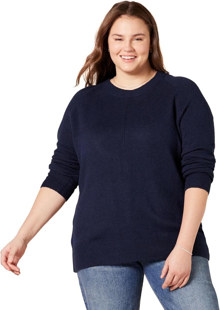 Amazon Essentials Womens Regular-Fit Soft Touch Long-Sleeve Crewneck Sweater (Large, Navy)