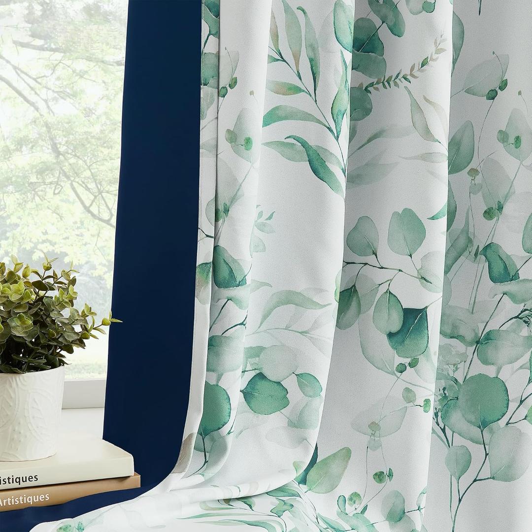 100% Blackout Curtains Green Floral Pattern Curtains 96 Inches Long for Bedroom Watercolor Leaf Print Thermal Insulated Drapes for Living Room Darkening Rod Pocket Window Curtains 2 Panels (Back Tab | Sage Green)