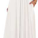 BTFBM Summer Maxi Dresses for Women 2026 Strapless Ruched Tube Top Beach Vacation Spring Wedding Guest Dress Pockets M