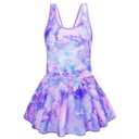 RuuYiicoco Girls One Piece Unicorn Swimsuit Mermaid Swimwear Rainbow Bathing (Tie Dye Purple, 12-13 Years)