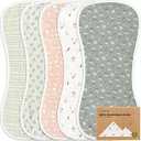 5-Pack Muslin Burp Cloths Baby Boy, Girl - Very Absorbent Baby Burp Cloth Rags, 8-Layers Viscose Derived from Bamboo Cotton Muslin Towel, Super Soft Spit Up Rags, No Shrink Washcloths (Fleur)