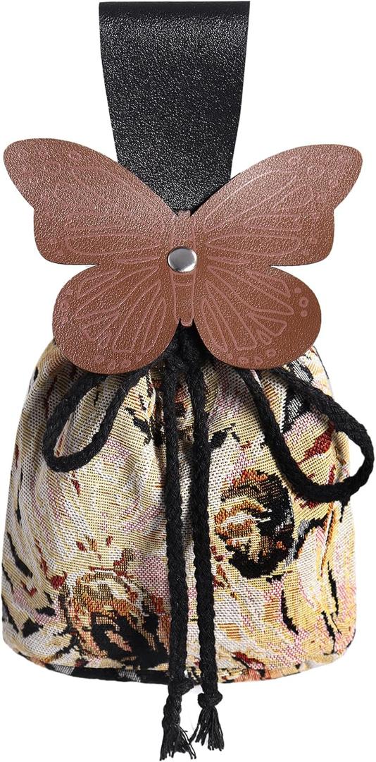 FURPHI Renaissance Belt Pouch Medeival Butterfly Drawstring Waist Bag Vintage Coin Purse Dice Bag Costume Accessories for LARP Ren Faire (D)