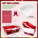 30 Pcs 10 Pack Christmas Baskets for Gifts Empty 8.5" x 10" with Xmas Pull Bows Clear Present Bags, Red Santa Claus Belt Empty Gift Baskets Kit To Fill for Winter Christmas Holiday Party Favors