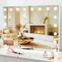 FENCHILIN Vanity Mirror for Makeup with Speaker Extra Large Hollywood Lighted Mirror with 18 Dimming LED Bulbs Smart, Tabletop/Hanging Cosmetic Mirror with Touch Screen & USB Charging Port (23"L x 32"W)
