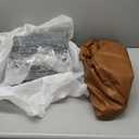 HIGOGOGO Round Stuffed Pouf Ottoman, Pu Leather Poufs with Foam Chunk Filling Foot Stool Storage Ottoman, 26 X 18 Floor Poufs Foot Rest for Living Room, Brown