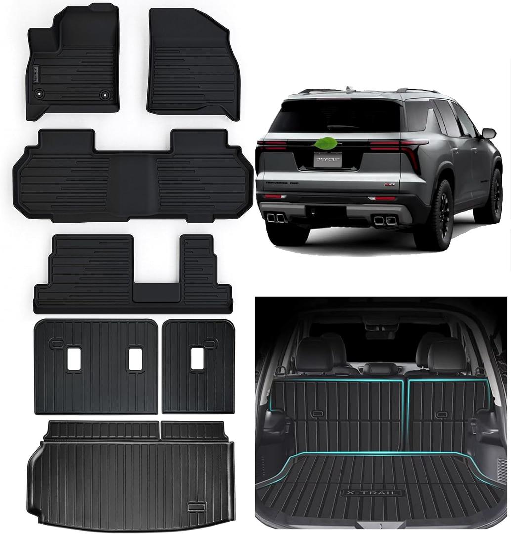 Floor Mats for All-New 2024 2025 2026 Chevrolet Traverse 8 Seats-2 Row Bench Seat,TPE All Weather Protection Trunk Mat Covering Backrest Mat for Chevy Traverse Floor Mats for All-New 2024 2025 2026 Chevrolet Traverse 8 Seats-2 Row Bench Seat,TPE All Weather Protection Trunk Mat Covering Backrest Mat for Chevy Traverse