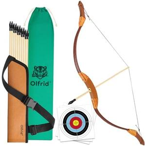 Olfrid Wooden Bow and Arrow for Kids Archery Games, Kids Bow and Arrow Set with 10 Arrows, 3 Targets, Quiver & Storage Bag, Kids Archery Set Toy for Left Or Right Handers Sports & Outdoor Play pack of 3