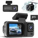 4K 3 Channel Dash Cam with 64GB Card, 4K+1080P+1440P Dash Cam Front and Rear Inside, Dash Camera for Cars with, Loop Recording, Motion Detection, 24H Parking Mode, Super Night Vision