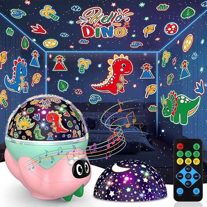 Dinosaur Night Light Projector for Kids Room, Boy Girl Dino Lamp with 10 Soothing Music& Timer, Remote Control, Colorful Projection Effect, High Brightness, Birthday Gifts Dinosaur Toys for Kids 37