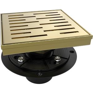 WEBANG 6 Inch Square Shower Drain Gold Floor Drain with Flange Rainline Pattern Cover Grate Removable SUS304 Stainless Steel Watermark&CUPC Certified Brushed Gold