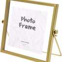 Vintage Metal Glass Photo Frame, 4x4 Photo Frame Photo Display Stand for Photo, Art, Desktop Display (Gold 4 inch)