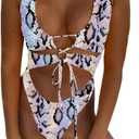 CHYRII Women's Sexy Cutout Lace Up Backless High Cut One Piece Swimsuit Monokini (Large)