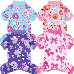 XPUDAC 4 Pieces Dog Pajamas Soft Strechy Puppy Onesies Pet Clothes for Small Medium Dogs Boy Girl Cat Pet Outfit, 153-M