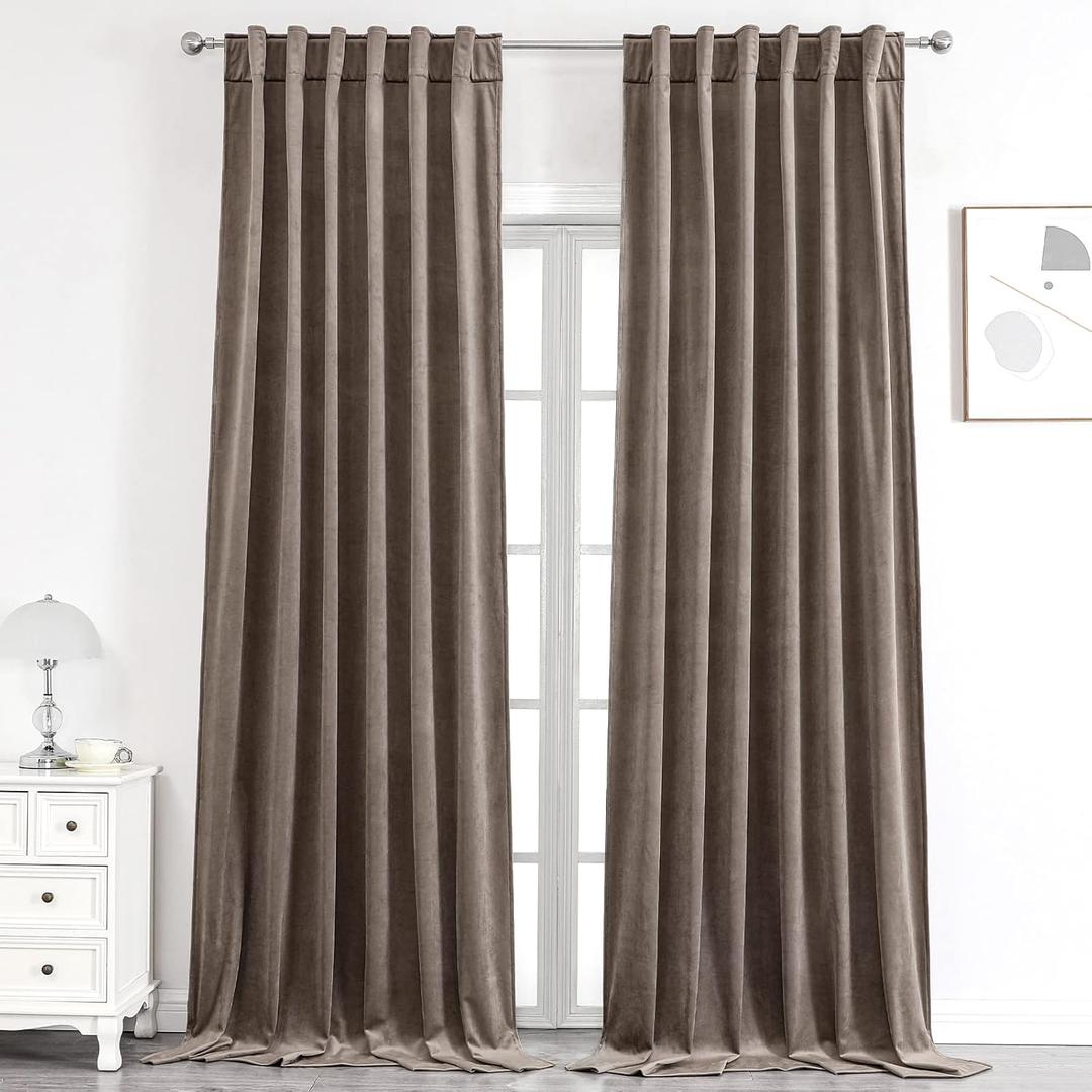 Benedeco Taupe Velvet Curtains for Bedroom Window with Back Tab, Super Soft Vintage Luxury Heavy Drapes, Room Darkening Thermal Insulated Curtain for Living Room, W52 by L96 inches, 2 Panels