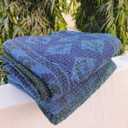 Indigo Blue Dye Cotton Kantha Throw Quilt Handmade Throw Blanket Bedspread Cotton Boho Hippie Quilt Bedspread Vintage Kantha Throw Handmade (Queen: -90" x 108" Inch (228 x 274 cm) Approx.)