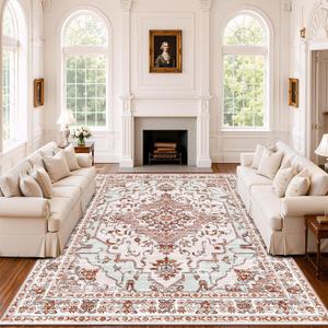 Arenarug 8x10 Washable Area Rug for Living Room, Light Pink Rusty Red