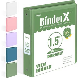 BinderX 1.5 Ring Binder, Sooez Round Ring 1.5 Inch Binders, Fits 325 Sheets of 8.5x11 Paper, Customizable View Cover with Inside Pockets, Cute 1.5" Binder, Olive Green