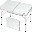 Sportneer Camping Table: Adjustable Height Small Folding Table 35.4" L x 23.6" W 2 Height with Mesh Layer - Compact & Portable Camping Essentials for Outdoor Camp Garden Picnic BBQ Dining Cooking