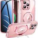 WASTROYAL Privacy Case for iPhone 14 Pro Max with 360°Stand [Built-in Anti Peeping Screen Protector] [Compatible with MagSafe] [Magnetic Ring ] Full Body Protective Phone Cover 6.7", Pink