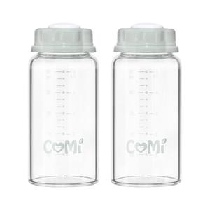 COMI Natural Glass Baby Bottle,Breastmilk Storage Bottle for Fridge,Breast Milk Container,Breast Pump Bottle Compatible with Medela Breast Pump,BPA Free,2PCS (5oz,2 Gray Lids)