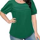 Womens Summer Short Sleeve Tops Pleated Shirts Crewneck Outfit Puff Sleeve Blouses Casual Tunic Blue Flower (Green, XL)