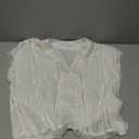 SweatyRocks Women's Short Sleeve Button Down Eyelet Crochet Shirt Asymmetrical Hem Crop Top Blouse White Small
