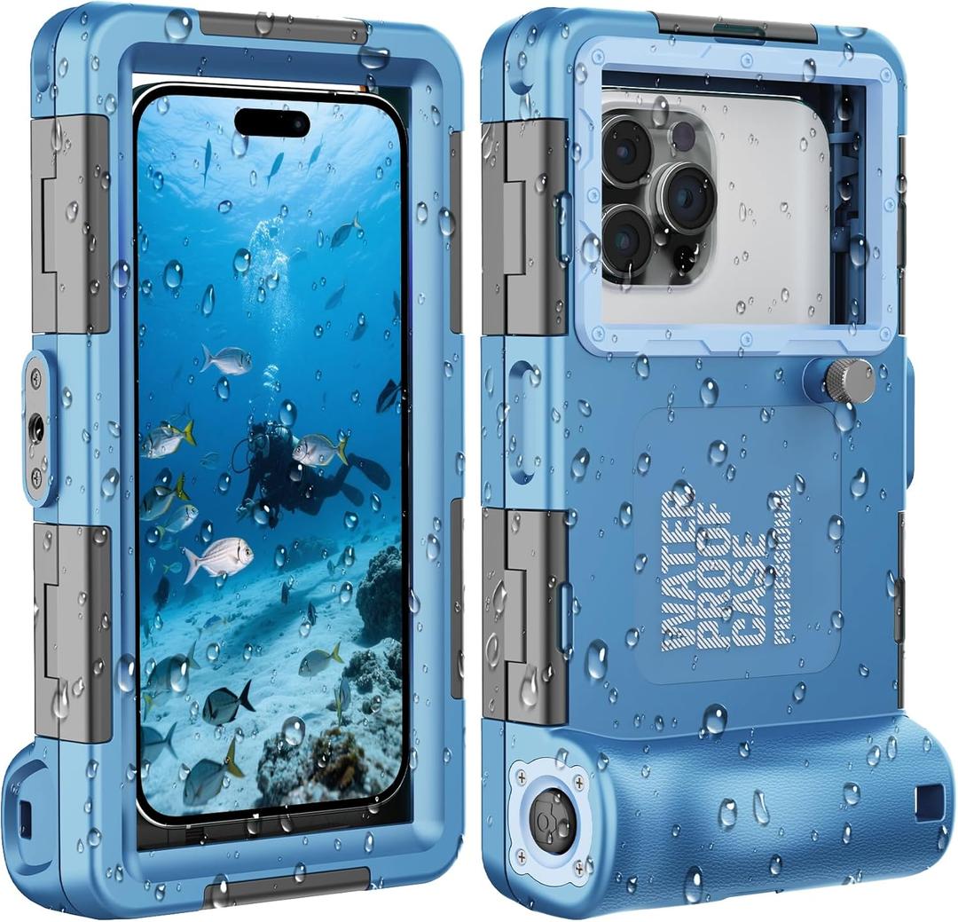 2026Underwater Snorkeling Diving Phone Case for iPhone 17/16/15/14/13/ Pro Max/XR/XS/X Galaxy S24/S23/S22.[50ft/15m] Professional Scuba Dive Waterproof Case Underwater Photo Video, Blue