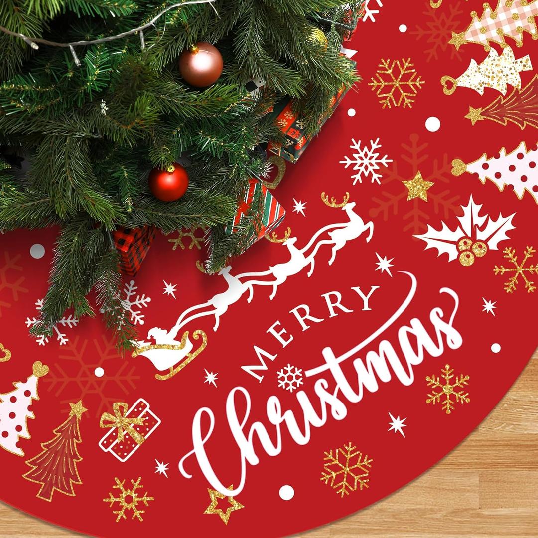 Capoda Christmas Tree Skirt - 48 Inch Short Plush Xmas Tree Mat for Winter Holiday Room Merry Christmas Decorations Supplies (Red)