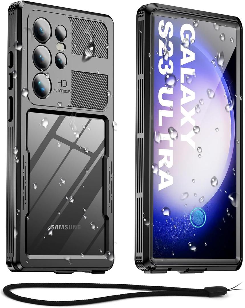 for Samsung Galaxy S23 Ultra Case Waterproof, [IP68 Underwater] [12FT Military Shockproof][Dust Proof], Built-in Screen & Lens Protector, Full Body Protection for S23 Ultra 6.8", Black