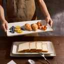 Famiware Serving Platter, Rectangular 15.67/14.1/12.6inch Serving Dishes for Entertaining, Dishwasher Safe, Stoneware Serving Trays for Party, Food, Turkey, Snack, Cheese, Reactive Glaze, Matte White