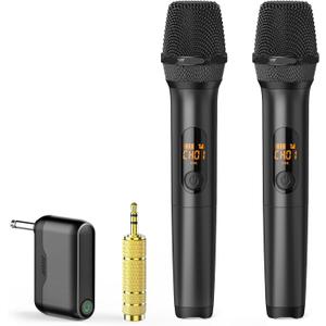 Wireless Microphones, Professional UHF Metal Dual Handheld Cordless Dynamic Mic System with Rechargeable Auto- Receiver, 160 ft Range, Microphone for Karaoke, Party Singing, Lecture, DJ, Wedding