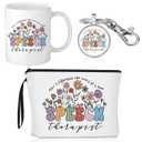 Havawish 3 Pcs Speech Therapist Gift for Women Slp Appreciation Gift Includes Wildflower Cosmetic Bag Makeup Bag Ceramic Coffee Mug and Speech Keychains for Assistant Therapist Pathologist Teacher