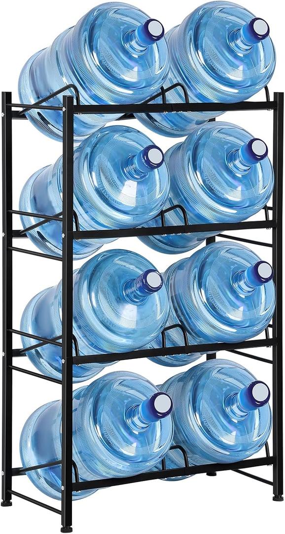 smusei 5 Gallon Water Bottle Holder Water Jug Holder 4 Tier Heavy Duty Water Jug Rack for 8 Bottles Detachable 5 Gallon Water Jug Stand Organizer Shelf for Home Kitchen Office, Black