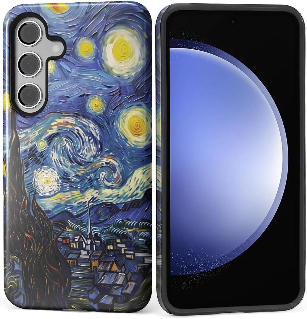 Case for Samsung Galaxy S25 Case,Starry Night Moon Design - Hybrid Dual Protection Silicone + Hard PC Shockproof Full Body Cover Protective Case for Men Women