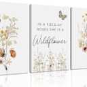 3 Pcs Watercolor Flowers Canvas Wall Art In A Field Of Roses She Is A Wildflower Painting Picture Wall Decor Boho Butterfly Wildflowers Poster Print Artwork for Nursery living room Home Decoration (12x16in)