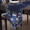GRANDDECO Holiday Christmas Table Runner 13"x54", Cutwork Embroidered Floral Christmas Blue Candles Dresser Scarf Table Topper for Home Dining Xmas Tabletop Decoration