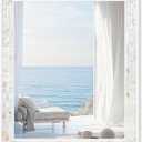 Tanmicoshomy 30 x 40 Inch Rectangle Wall Mirror, Natural Shell Framed Rectangular Mirror for Bathroom, Vanity, Bedroom, Living Room, Entryway, Wall Mounted Horizontal or Vertical, White