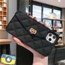 UnnFiko Wallet Phone Case Compatible with iPhone 17 Pro, Cute Light Luxury Bag Design, Purse Flip Card Pouch Cover Soft Silicone Case with Handstrap Long Shoulder Strap (Black, iPhone 17 Pro)