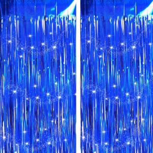 2 x Blue Backdrops Curtains Party Decorations, Tinsel Streamers Birthday Decoration for Easter Decoration, Photo Booth Props for Baby Shower, Graduation, Wedding, 2Pack 3.28X8.2Ft