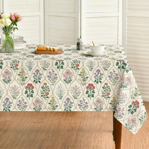 Horaldaily Spring Tablecloth 60120 Inch Rectangular, Beige Vintage Art Deco Floral Washable Seasonal Table Cover for Party Picnic Dinner Decor
