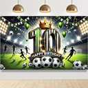 Happy 10th Birthday Banner Soccer Themed Party Backdrop 10th Birthday Party Decorations for Boys Soccer Photo Booth Props Background for Girls Teens Football 10th Anniversary Party Supplies (71*43 Inch)