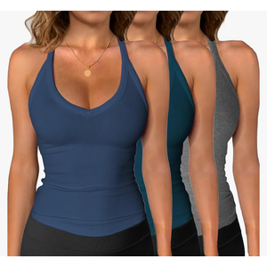 iGENJUN 2 Pack Workout Tops for Women Racerback Basic Tank Summer 2025 Camisole V Neck Slim Fit Ribbed Sleeveless, Size Large 