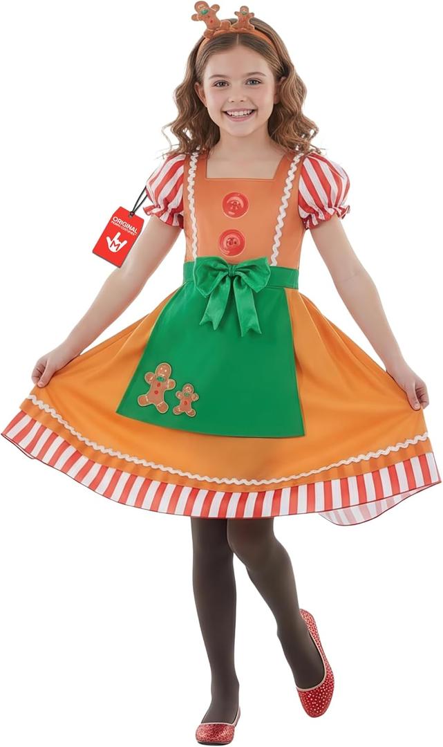 fun shack Gingerbread Costume Kids, Girls Gingerbread Costume, Christmas Costumes for Kids, Girls Christmas Costumes (Large, Brown)