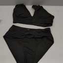 Sexy Ribbed Bikini Set 2 Piece Womens High Waisted V-Cut Cheeky High Leg Tummy Control Longline Swimsuit (Black, M)