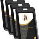 4 Pack Sliding Black ID Badge Holder, Heavy Duty Plastic ID Badge with Clear Window, Vertical Key Card Holder Protector Pouch for Office School ID Cards Proximity Key Cards Drivers Licenses & Passes