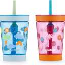 Contigo Kids Spill-Proof Tumbler with Straw 14 oz. 2 Pack (Dragonfruit Wildflowers & Blue Poppy Clouds)