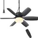 Fanspex 20.5'' Plug in Ceiling Fan with Light for Gazebo Patio Canopy Tent Porch RV, 5 Fan Speeds with Adjust Lighting & Remote Control (Black)
